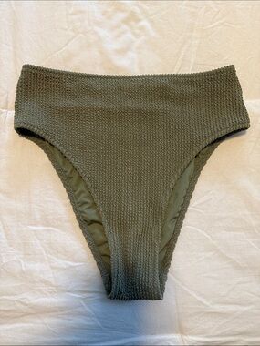 Aerie High Waisted Textured Bikini Bottom - Olive Green